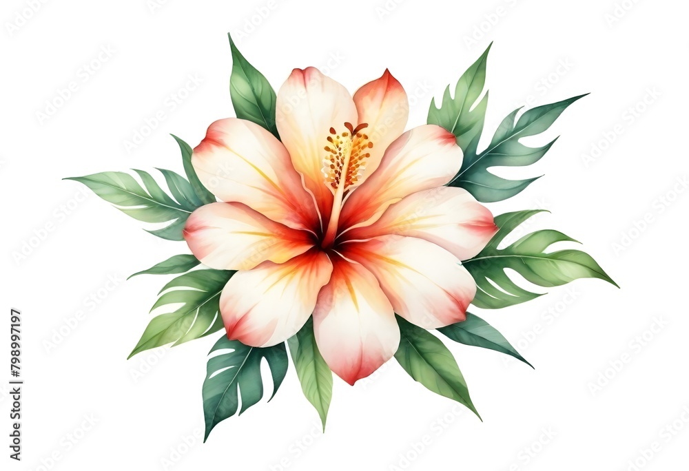 Obraz premium Tropical Flower Illustration Digital Painting Floral Background Beautiful Tropic Blossom Design