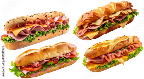 set of sub sandwiches, cut out