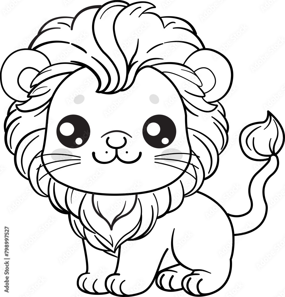 Lion, Sweet and cute, coloring page, outline, isolate Lion, Sweet and cute, coloring page, outline, isolate