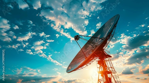 Satellite dish receiving signals from space satellites to provide internet access