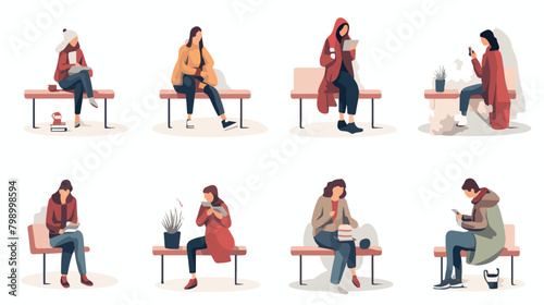 Loneliness psychology concept set. Lonely people in