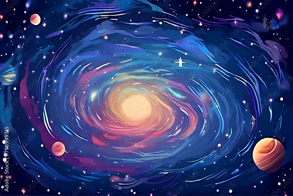 Obraz premium Seamless pattern illustration background inspired by the cosmos. Galactic swirls of stardust, constellations.