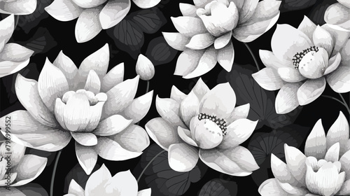 Lotus floral seamless pattern. Hand drawn monochrom photo