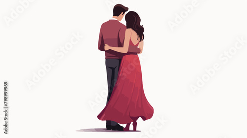 Love couple hugging back view. Man and woman standi