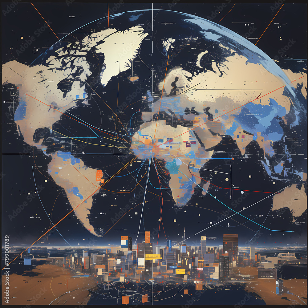 Elevated View of Urban Development in a World Map with High-Tech City ...