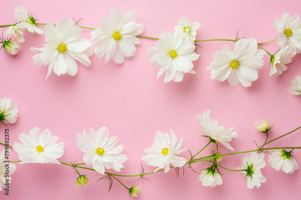 beautiful white daisy flowers on pink background with copy space, mothers day, valentines day, greeting card