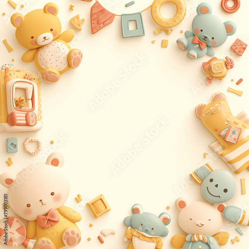 Delightful Playtime Collection with Teddy Bears and Plush Animals on a Soft Blurred Background - Stock Photo