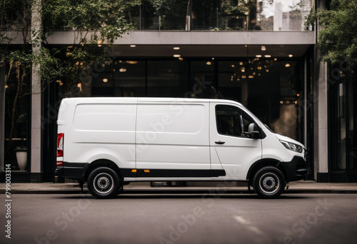 delivery white van asphalt autobahn blurred bus cabin car cargo carrier carrying chassis container contract conveyance delivering driveway driving forwarding freight haul highway lane