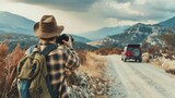 Travel bloggers capturing content while on a cross-country road trip.