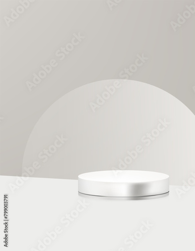Grey Background,Studio Wall Room,3d White Podium Display Stand with Light,Shadow on Table,Backdrop for Spring,Summer product presentation,Concept for Web Banner in Autumn,Winter
