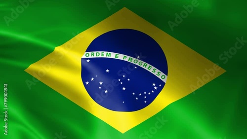 Brazil flag fluttering in the wind. detailed fabric texture.