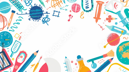 Colorful Educational Doodles and School Icons on White Background