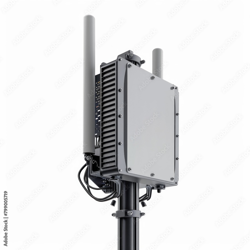 Telecommunication pole of 4G and 5G cellular. Base Station or Base Transceiver Station. Wireless Communication Antenna Transmitter. Telecommunication pole with antennas isolated on white background. Telecommunication pole of 4G and 5G cellular. Base Station or Base Transceiver Station. Wireless Communication Antenna Transmitter. Telecommunication pole with antennas isolated on white background.