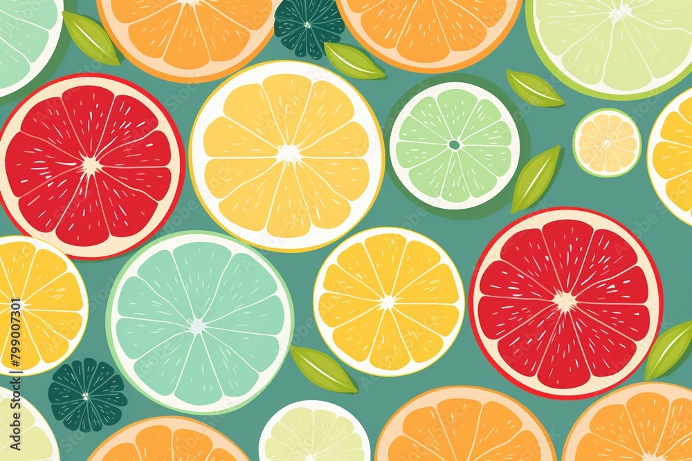 Fruit slice array, cool refresh, infinite pattern, flat vector, solid bg ,  flat graphic drawing