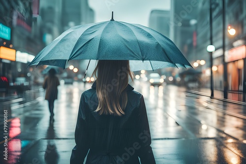 umbrella walking in rainy day