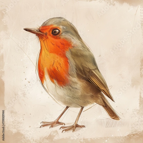 bird, robin. cartoon drawing, water color style,