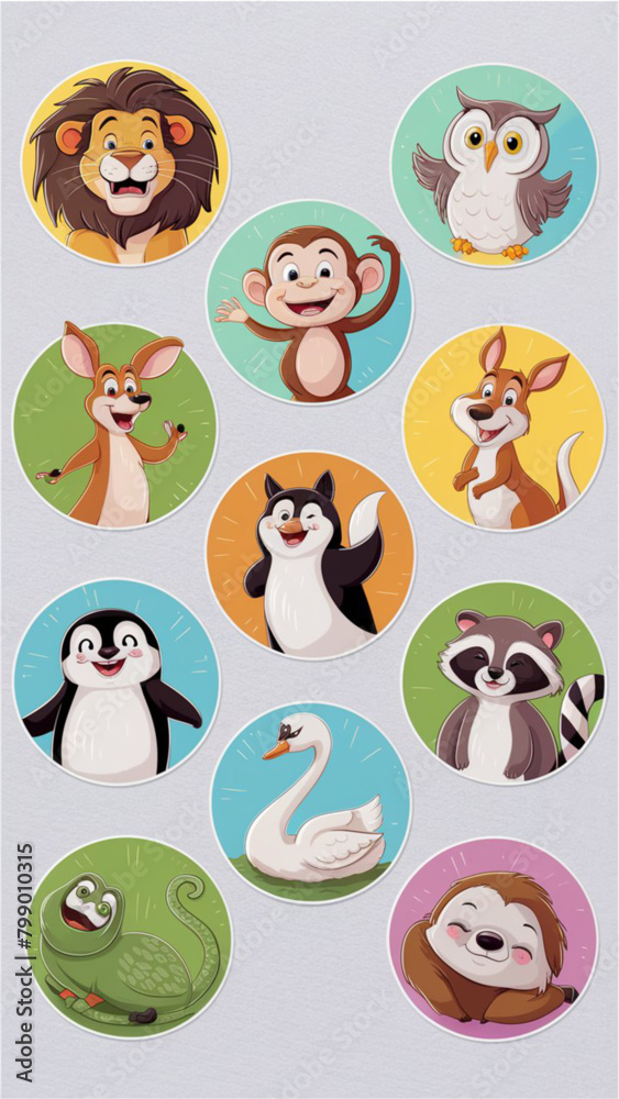 a set of cartoon animals with different characters including elephants stickers a set of cartoon animals with different characters including elephants stickers