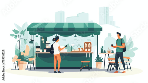 Male vendor work at outdoor coffeeshop on modern ci