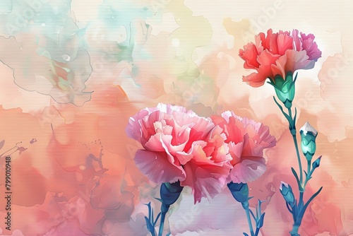 flower, carnations cartoon drawing, water color style,