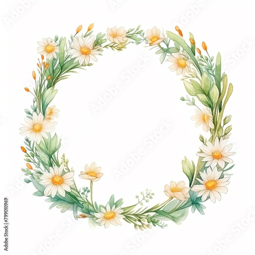 flower frame, daisy frame. cartoon drawing, water color style,