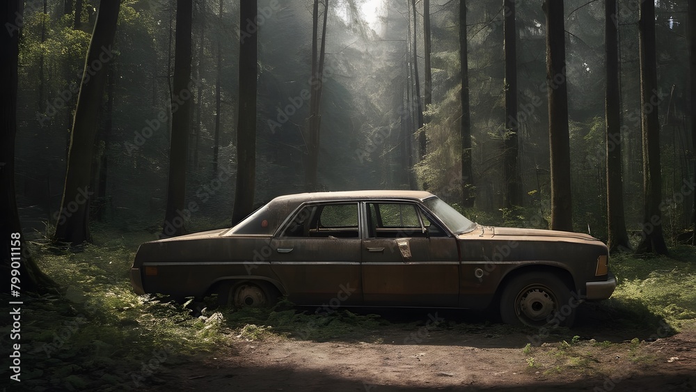 Abandoned car in the forest Abandoned car in the forest