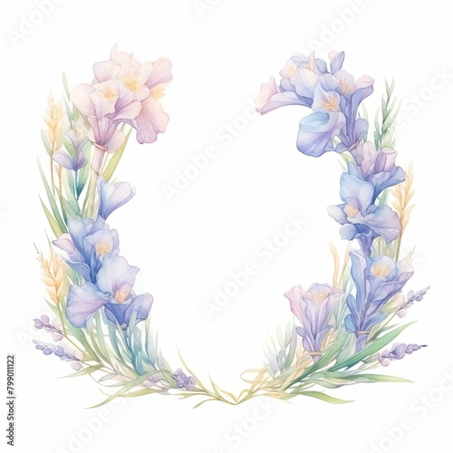 flower frame, iris frame. cartoon drawing, water color style,