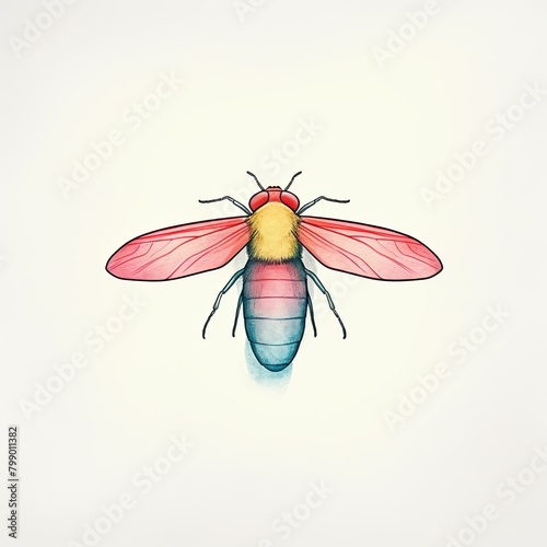 insect, moth. cartoon drawing, water color style,