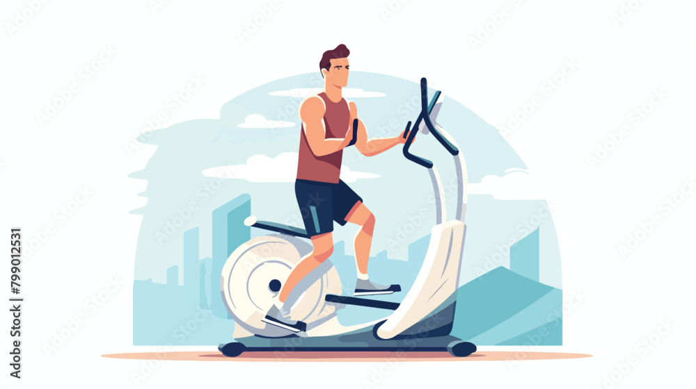Man exercising on elliptical machine. Healthy activ