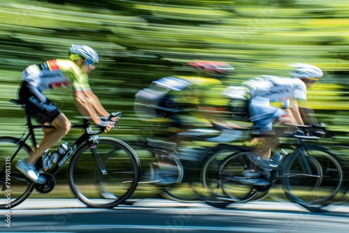 Cycling Competition in Full Speed, Dynamic Bicycle Race, Vibrant Motion Blur