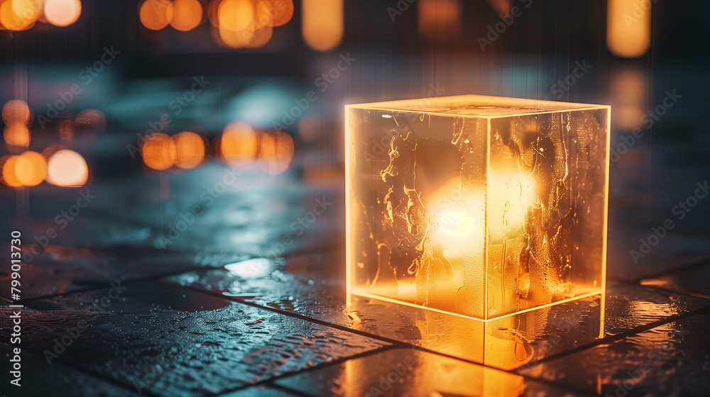 Technology cube with bright light inside. Technology cube with bright light inside.
