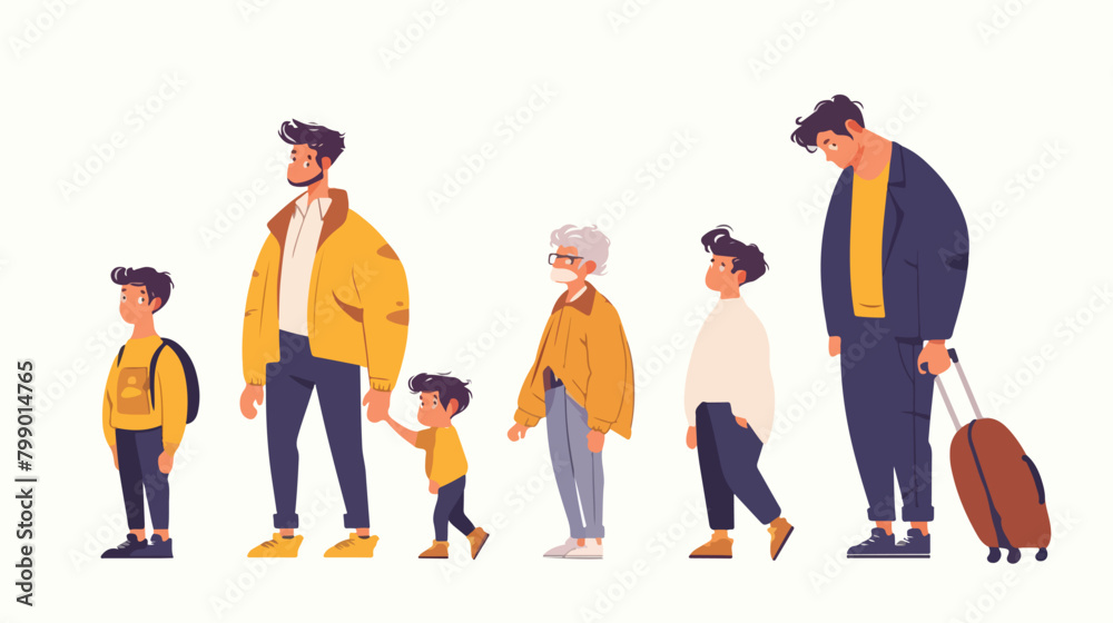 Man life cycle flat vector illustration. Male perso