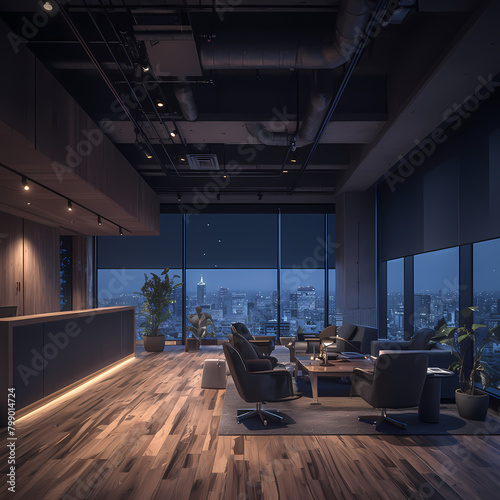 Bright and Spacious Office Reception Area with Floor-to-Ceiling Windows