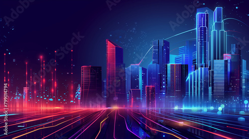 Smart city future technological business building  abstract KV main visual business PPT concept illustration 
