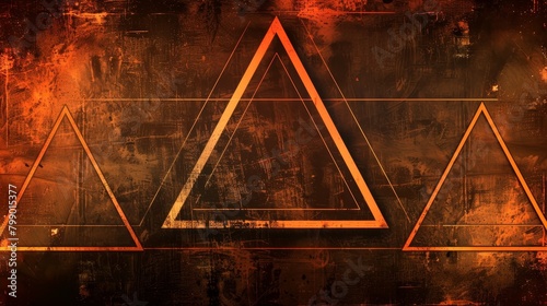 Red neon triangle on a textured black background.