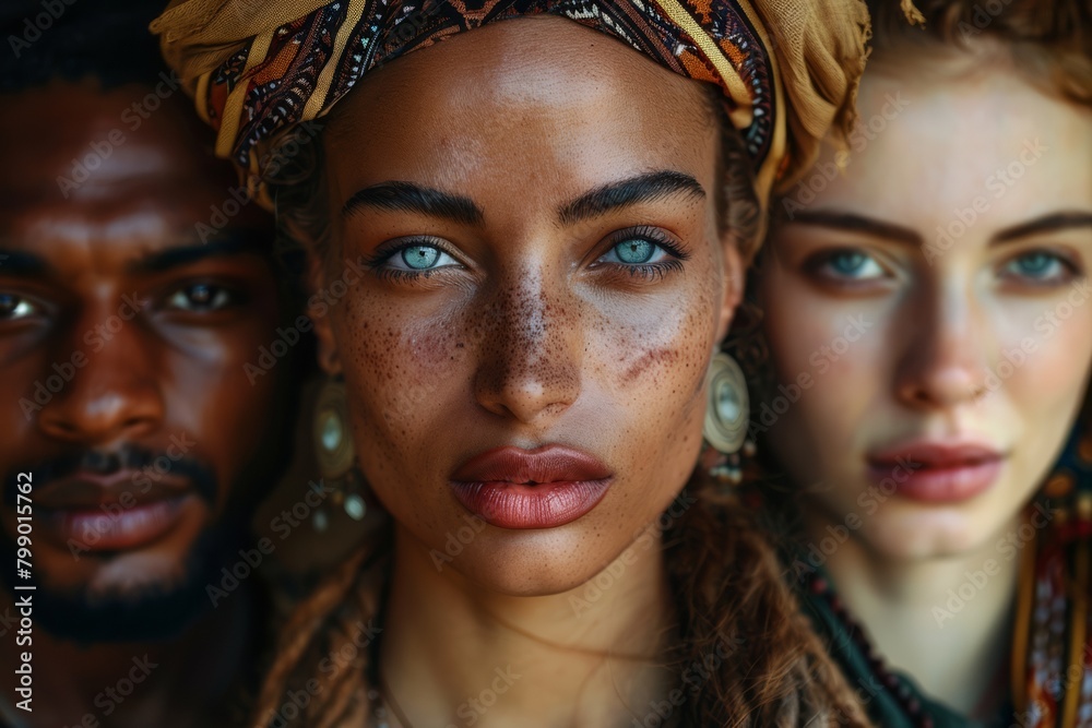 Cultural Tapestry: Intense Gaze in a Multicultural Portrait Cultural Tapestry: Intense Gaze in a Multicultural Portrait