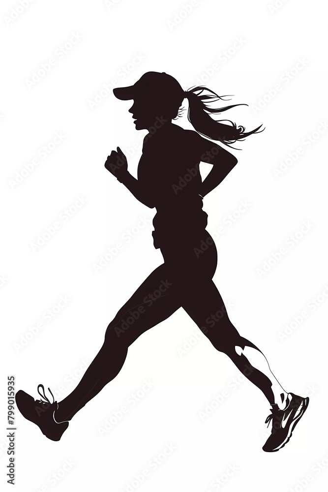 Silhouette of female runner athlete on isolated white background. vector illustration. 
