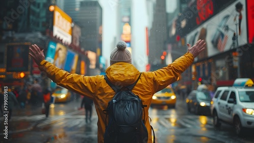 Elderly gentleman flagging down a taxi in the city for his morning commute. Concept City Life, Transportation, Senior Citizen, Morning Commute, Taxi Services