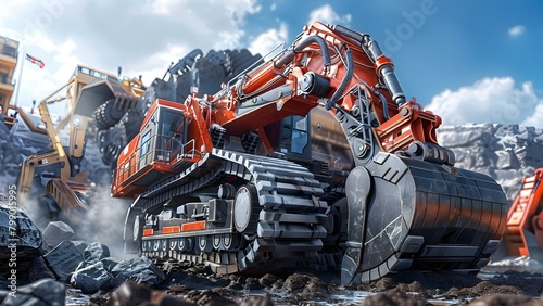 Largest openpit mining excavator used for earthmoving in construction and mining industry. Concept Excavator, Earthmoving Equipment, Mining Industry, Open-pit Mining, Construction Machinery photo