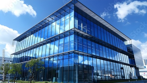 Ecofriendly glass office building mitigates carbon dioxide emissions with sustainable design. Concept Sustainable Architecture  Carbon Footprint Reduction  Eco-friendly Construction