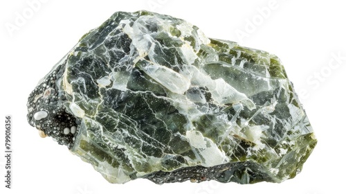 Close up image of a raw nepheline with titanite and feldspar minerals isolated on a white background from Khibiny Kola Peninsula photo