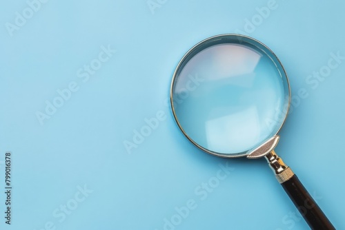 Insightful Search Classic Magnifying Glass on a Bright Blue Background photo