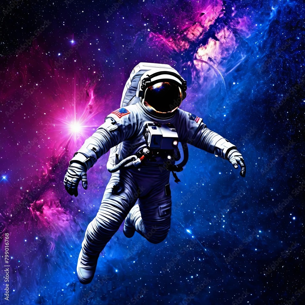 astronaut explores planet outer space,  man or woman in suit with helmet, cosmic gas
