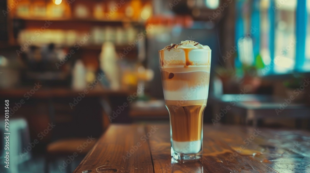 Coffee glass on wooden table Coffee glass on wooden table