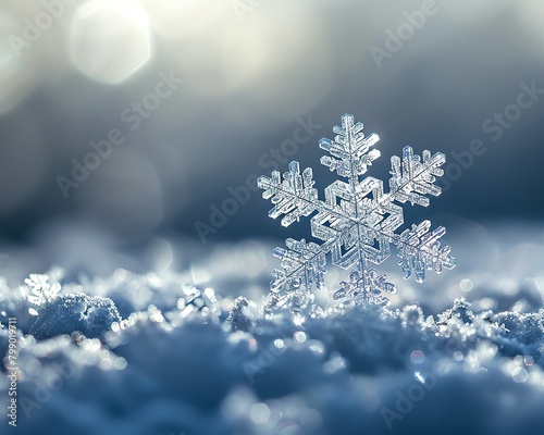A snowflake drifting gently through the crisp winter air