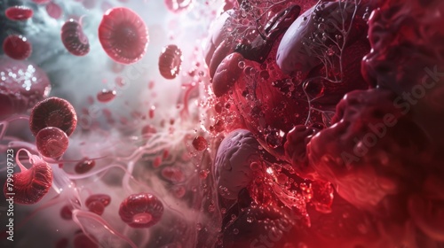 An imaginative representation of a spleen with advanced immunological functions, showcasing blood filtration and pathogen defense through vibrant visualization. photo