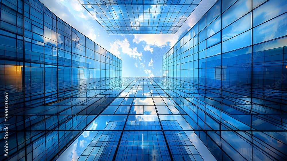 A towering structure with numerous windows lining its sides and a cloud-studded sky as a backdrop A towering structure with numerous windows lining its sides and a cloud-studded sky as a backdrop