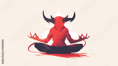 Meditating devil flat vector illustration. Peace an photo