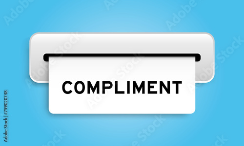 White coupon banner with word compliment from machine on blue color background