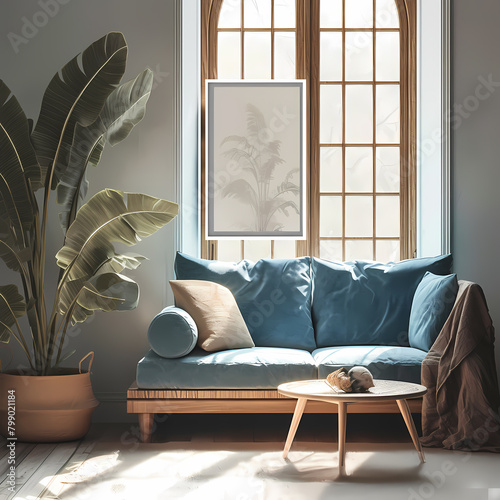 Inviting Living Space with Large Windows and Potted Plant