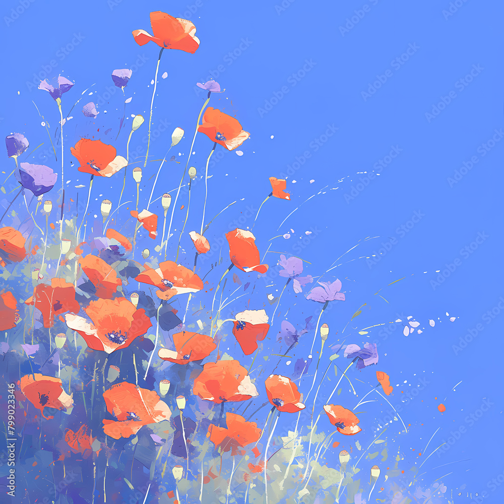 Elevate Your Imagery with Vibrant Red Poppies and a Serene Blue Sky - An Emotional and Colorful Stock Photo